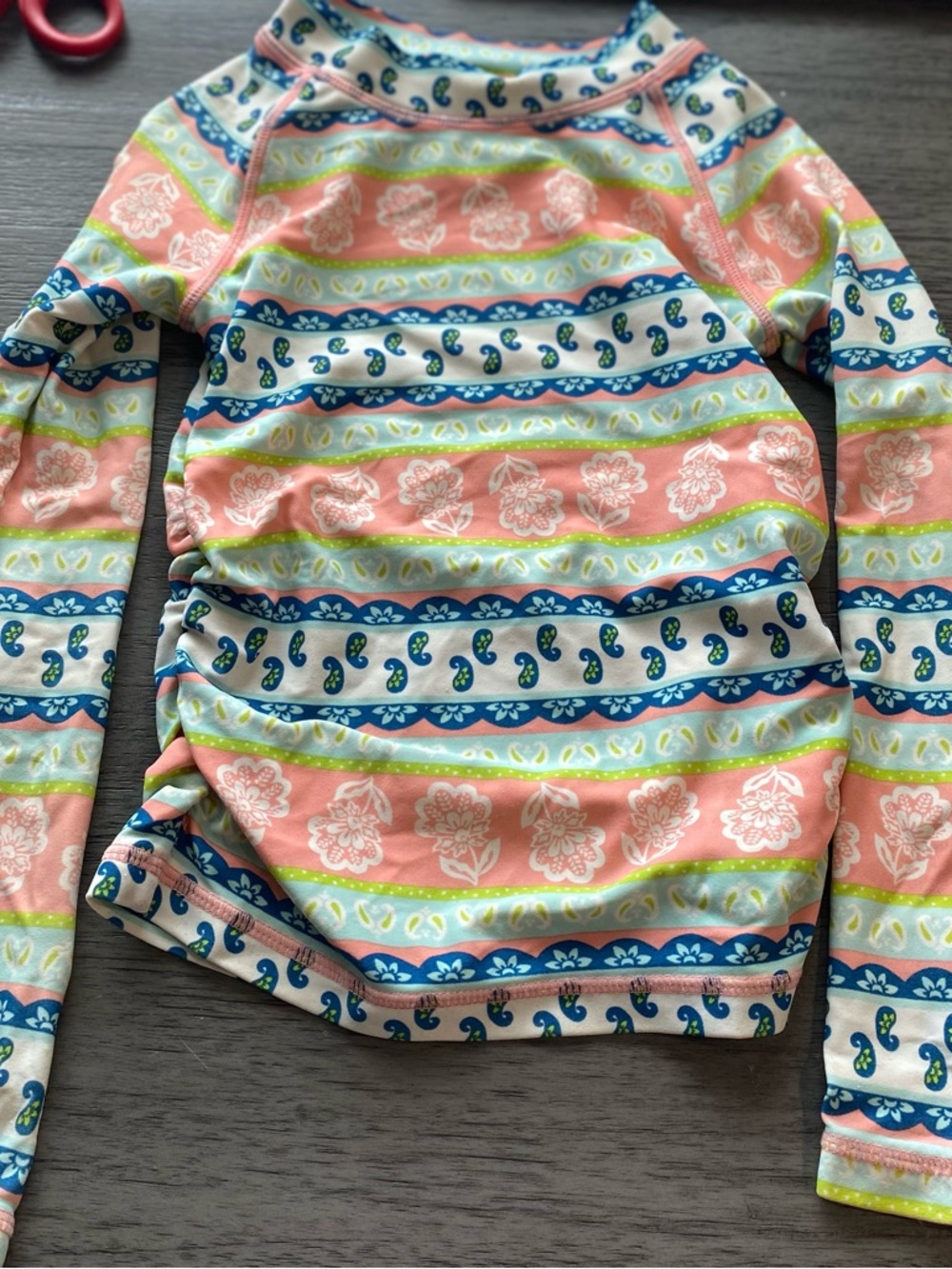 Tucker + Tate Girls' Long Sleeve Rash Guard Swim Top in Coral, Aqua & Navy SZ 5